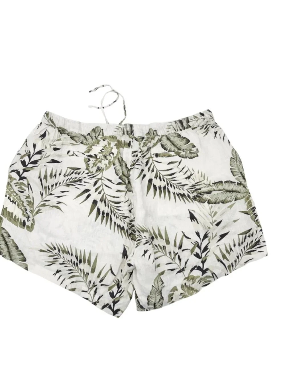 Womens 3X Shorts Linen Tropical Print Drawstring Green White by C&C California